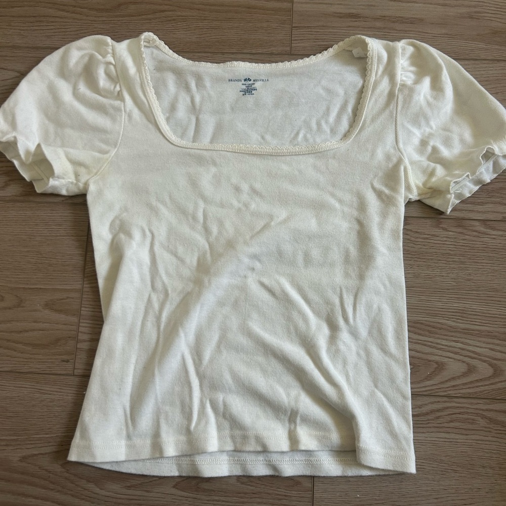 Cream Square-Neck Puff Sleeve Top